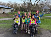 Brownies pick litter in the park