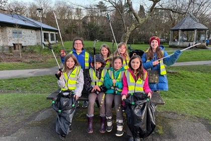 Brownies pick litter in the park