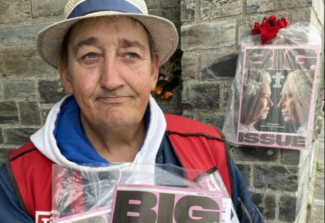 Big Issue vendor Neil Stout’s royal edition in big demand in Tavistock.