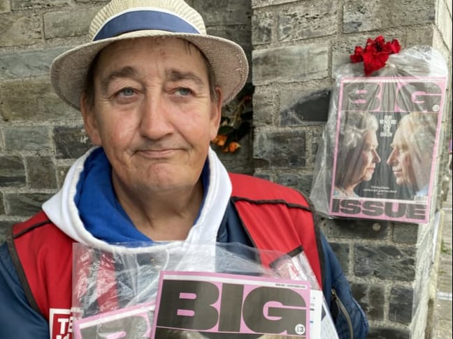 Big Issue vendor Neil Stout’s royal edition in big demand in Tavistock.