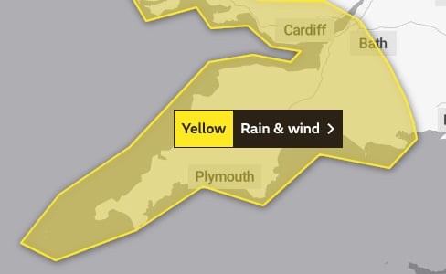 The area covered by the Yellow Warning for November 23.
mage Met Office