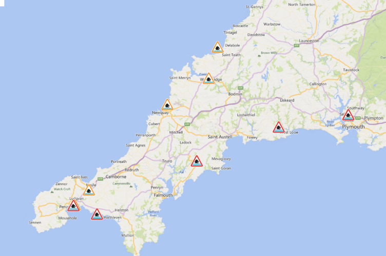 Flood warnings currently issued across Cornwall