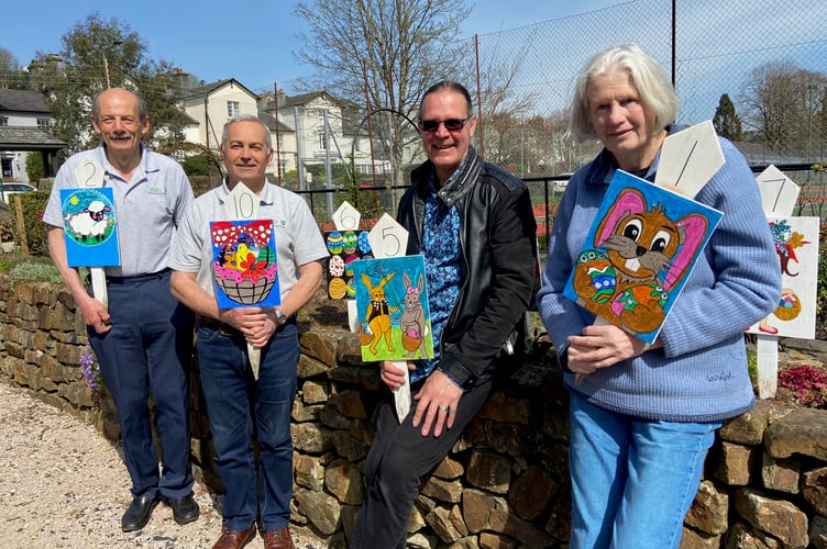 Tavistock Sensory Garden Easter Prize Trail from left, secretary Wally Lake, chair of trustees Richard Jones, new volunteer gardener Rob Smith and head gardener Sally Whitfield