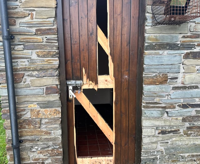 Cemetery toilet door damaged after a person got locked in by youths