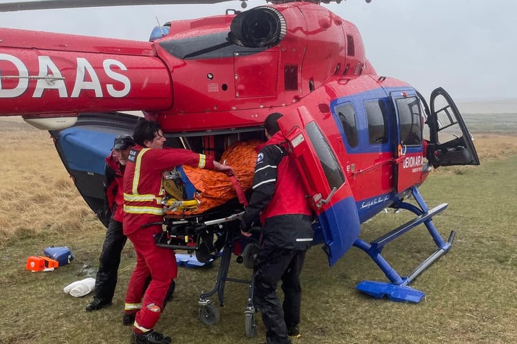 Injured walker rescued from Dartmoor by air ambulance and search and rescue team