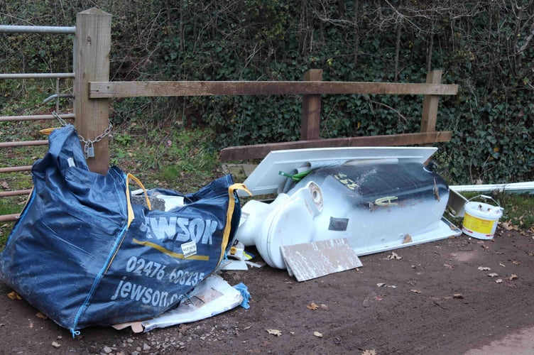 Flytipping near Crediton in Devon.