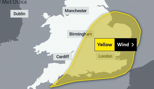 ‘Unseasonably windy’ Saturday Yellow Warning by Met Office