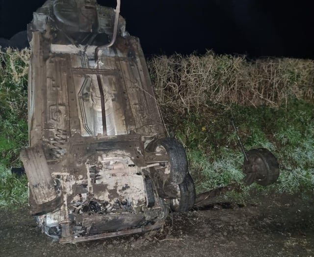 Lamerton overturned car sparks drone and dog search