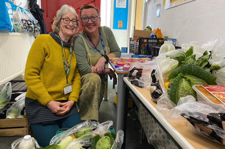 Jane Brown and Dinah Hollowaway at the Project at Bere Alston School