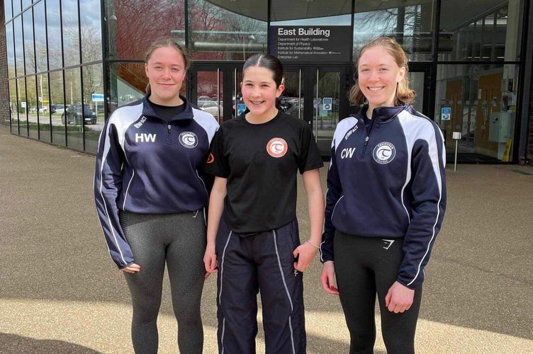 Tavistock Swimming Club's biathlon girls team Hannah, Miri and Charlotte. 