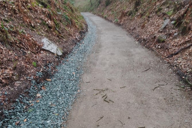 Smooth Tamar Trails path after being repaired with steep natural banks either side.