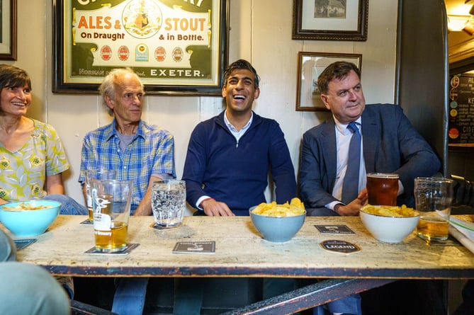 Prime Minister Rishi Sunak popped into the Drewe Arms Community Pub at Drewsteignton for a pint of pop.
The PM, a teetotaller, was visiting the pub  which has been taken into community ownership, with  Work and Pensions Secretary Mel Stride as he hit the election trail in Devon. 