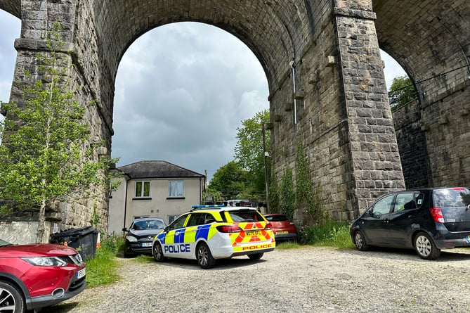 The site of an incident under Tavistock Viaduct today.
