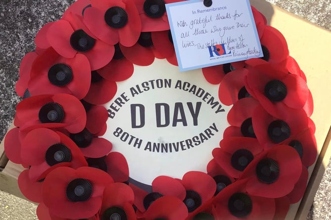 Bere Alston Academy D-Day 80  wreath laid by pupils at the village memorial.