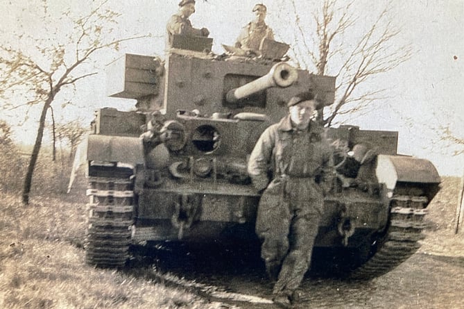 Richard Aldred with his tank at the time of the Battle of Normandy