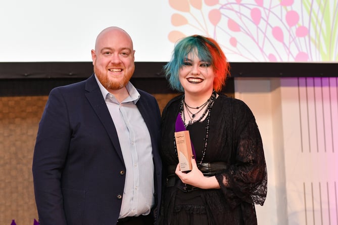 Alex Black of Tavistock, receives their award from Guest of Honour, Dan Fitzpatrick, at the City College Plymouth Student of the Year Award Winners ceremony