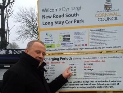 Councillor Andrew Long has welcomed the return of free parking to the New Road car park in Callington