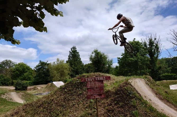 Airborne biking skills at Tavistock Trails.