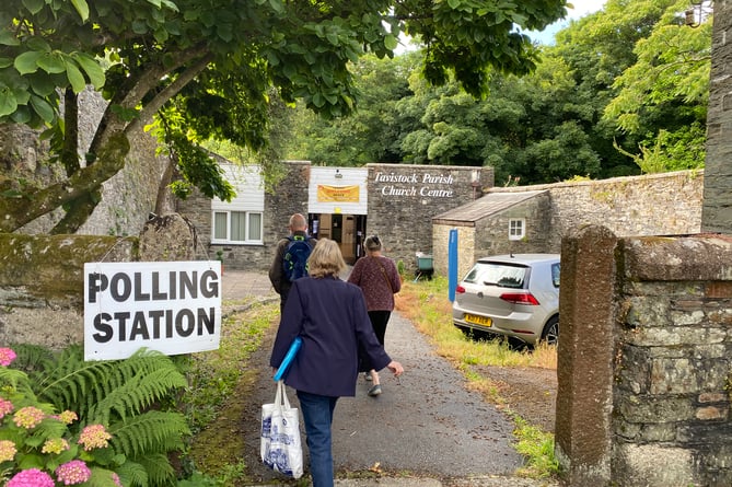 Early voters at the Tavistock Parish Centre polling station today.