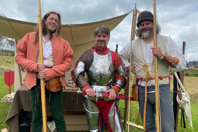 Hitting the bullseye at Princetown Arts Festival - Middle Ages warfare specialists - Tim Miller, Dave Smith and Stuart Huntley.