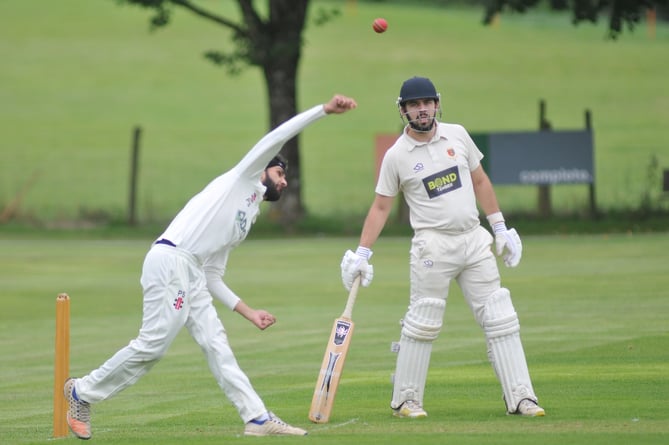 Devon Cricket League A Division. Abbotskerswell versus Tavistock. Abbots' bowler  Par Singh