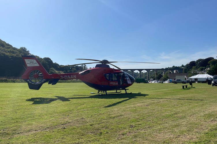 Devon Air Ambulance lands in Calstock yesterday evening.