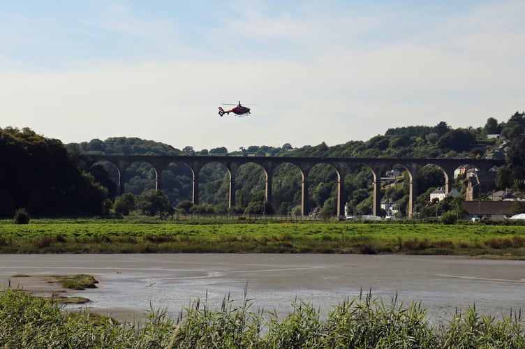 Devon Air Ambulance landing  near the river at Calstock last night