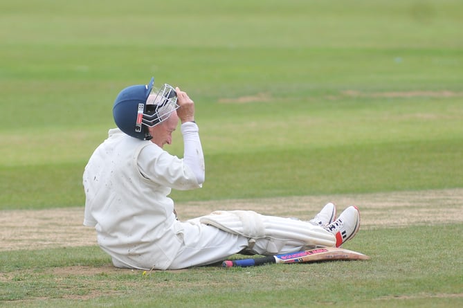 Devon Cricket League C Division West.  Ashburton versus Yelverton Bohemians. Yelverton's Martin Goff who took a tumble after being run out