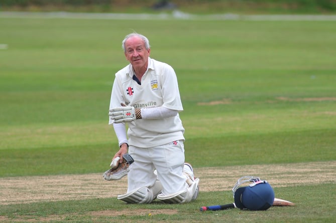 Devon Cricket League C Division West.  Ashburton versus Yelverton Bohemians. Yelverton's Martin Goff who took a tumble after being run out