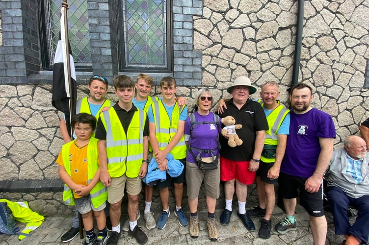 The walkers back at Cotehele Lodge in Calstock on Bank Holiday Monday after their epic trek