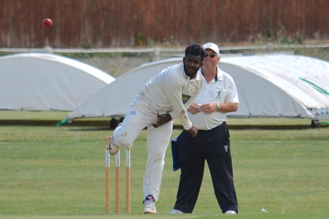 Tavistock's overseas professional Dimuth Sandaruwan, whose eight-over spell cost just 27 runs