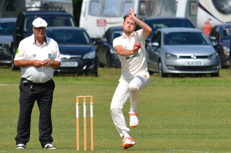 Tavistock's opening bowler James McGahey hurls down a delivery in the Moolanders four-wicket win away to Torquay & Kingskerswell