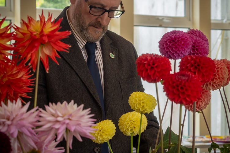 Arthur Hext judging the dahlias