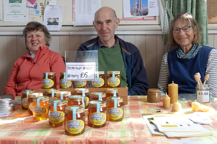 Three local honey producers, left to right Sue Ware, Paul Searle and Alison Howes