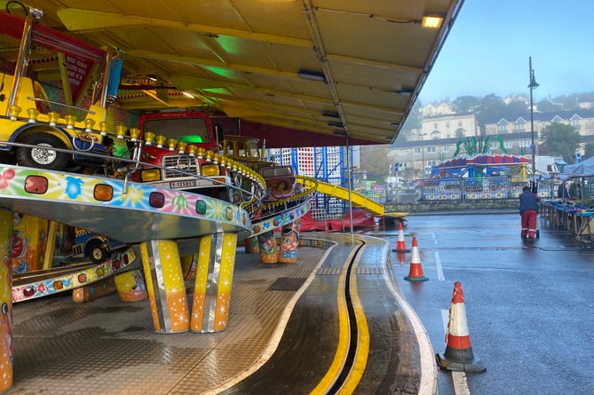 The fun fair at Tavistock Goose Fair waiting to take its first rides of the day.PG