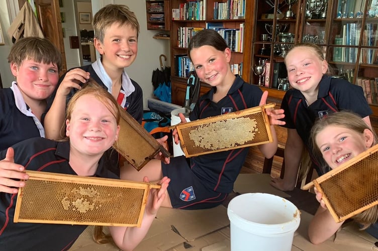 Buzzing with excitement are the young beekeepers of Mount Kelly College with the honeycombs from the school hives