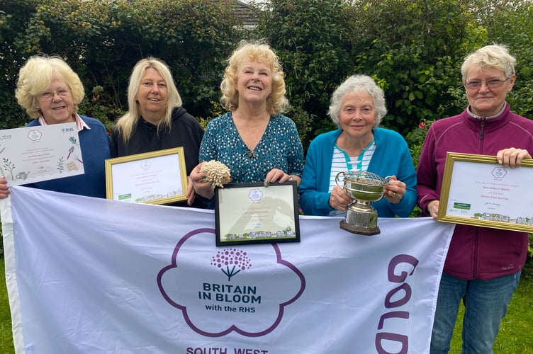 The Bere Alston In Bloom award winning team Liz Mcqueen Jane Poulton, Dr Frances Howard, Jeanette Englefield and Lynn Faulkner, have scooped gold in the SW awards.