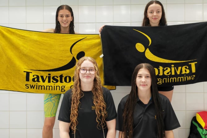 Tavistock Swimming Club relay team at City of Plymouth competition. Back Tanisha and Miley, Front Holly and Miri