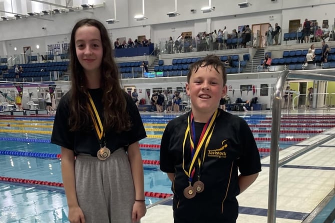 Ellie and Henry of Tavistock Swimming Club at the City of Plymouth meet