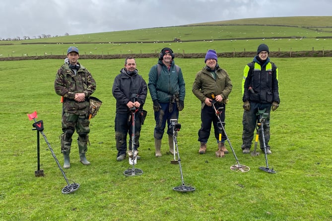 The Teignbridge History Finders at the hoard site, from left to right Pete Young, Neil King, Jim Luxton, Clive Hammett and Paul May. (Picture: Clive Hammett).