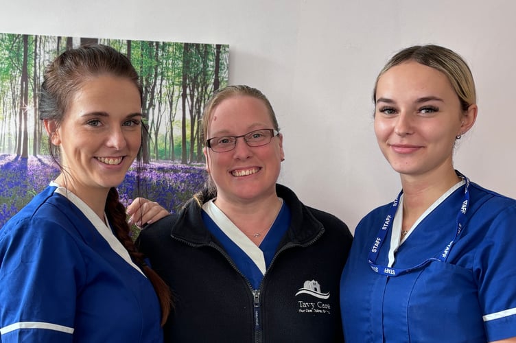 Tavy Care carers Kayla, Cerys and Rachael, based in Tavistock