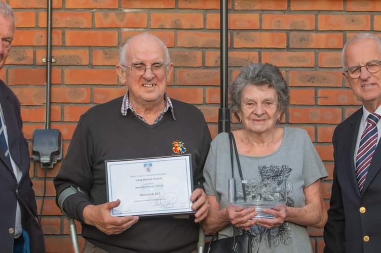 Derek Pethick and wife Yvonne presented with a Devon County FA award