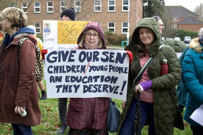 An image taken last year of protesters outside Devon's County Hall headquarters in Exeter calling for the authority to improve its special educational need and disabilities (SEND) service. Picture: Will Goddard/LDRS