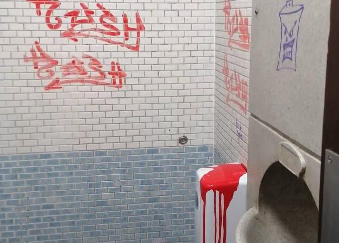 Vandals have sprayed graffiti in public loos in Tavistock. 