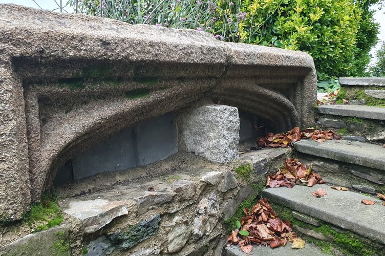 A piece of Tavistock Abbey remains uncovered in a private garden.