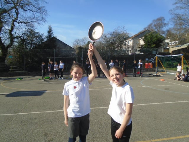 Winning pancake flippers at Whitchurch School.